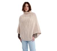 SAOL Women's 100% Merino Wool Cable Knit Irish Aran Poncho Cardigan, parsnip, One Size