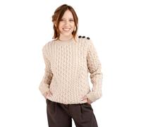 SAOL Women's 100% Merino Wool Side Button Sweater Fit Knitwear, Parsnip, M