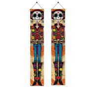Saoplasa 2PCS Day of The Dead Skeleton Door Banners Halloween Porch Sign Decorations 71 x 12 Inch Colorful Dia De Los Muertos Couple Skeleton Decorations for Front Door Wall Outdoor Home Party Decor