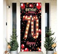 Saoplasa 70th Birthday Door Cover Decoration 71 x 35 Inch Large Red and Gold Balloon Banner for Seventieth Birthday Party Supplies Happy 70 Years Old Photo Backdrop Wall Decor for Women Men