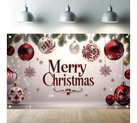 Saoplasa Christmas Backdrop 71x43 Inch Merry Christmas Photography Background Red and White Photo Banner with Snowflakes Ornaments Xmas Decoration for Party Indoor Outdoor Wall Decor Supplies