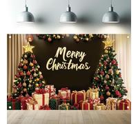 Saoplasa Christmas Backdrop Merry Christmas Banner Photography Background Xmas Tree and Gift Wall Decor Holiday Photo Backdrop for Party Indoor Outdoor Decoration Photography Supplies 71x43 Inch