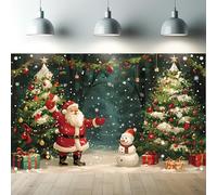 Saoplasa Christmas Backdrop Santa Claus Snowman Christmas Tree Forest Scene Banner 71 x 43 Inch Holiday Photography Background for Xmas Party Decorations Indoor Outdoor Winter Photo Wall Decor