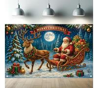 Saoplasa Christmas Backdrop Santa Sleigh Reindeer Photography Background 71x43 Inch Night Snow Scene Xmas Wall Decor Holiday Party Photo Banner for Kids Family Indoor Outdoor Decoration Supplies