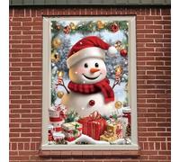 Saoplasa Christmas Party Banner 47x31 Inch Snowman Window Cover Holiday Decor Festive Scene with Santa Hat Red Scarf Gift Boxes Winter Wonderland Backdrop for Home Classroom Office