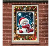 Saoplasa Christmas Party Banner 47x31 Inch Snowman Window Cover Holiday Decor Frosted Night Scene with Santa Hat Red Scarf Snowflakes Winter Wonderland Backdrop for Home Classroom Office