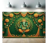 Saoplasa Green Ganesha Backdrop Banner Hindu Festival Decoration Ganesh Chaturthi Pooja Photography Background Lord Ganesh Mandir Decoration Banner Indian Festival Religious Supplies 71x43 Inch