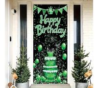Saoplasa Green Happy Birthday Door Cover Decoration 71 x 35 Inch Crown Cake Balloon Banner for Girls Boys Birthday Party Supplies Glitter Backdrop Wall Decor for Kids Adults Celebration Photo Booth