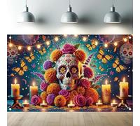 Saoplasa Halloween Backdrop 71 x 43 Inch Sugar Skull Butterfly Day of The Dead Background Dia de Los Muertos Photo Backdrop Halloween Party Wall Banner Decoration for Fall Festival Indoor Decor