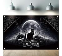 Saoplasa Halloween Backdrop Black Cat Pumpkin Skull Full Moon Wall Decor Spooky Gothic Horror Scene Photography Background for Haunted House Indoor Outdoor Party Decorations 71 x 43 Inch
