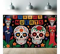 Saoplasa Halloween Backdrop Day of The Dead Backdrop Dia de Los Muertos Photography Background Colorful Sugar Skull Decor for Mexican Festival Party Decorations Skeleton Couple Wall Banner 71x43 Inch