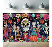 Saoplasa Halloween Backdrop Day of The Dead Skeleton Theme Banner with Colorful Skulls for Party Decorations 71 x 43 Inch Dia de Los Muertos Photo Background for Indoor Fall Celebration Wall Decor