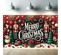 Saoplasa Merry Christmas Backdrop 71 x 43 Inch Nutcracker Soldier Candy Cane Tree Snowman Gift Scene Banner Vintage Xmas Photography Background for Indoor Outdoor Party Wall Photo Booth Decoration