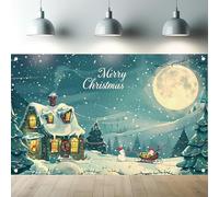 Saoplasa Merry Christmas Backdrop Snow House Reindeer Sleigh Winter Night Scene Banner 71 x 43 Inch Xmas Photography Background for Holiday Party Indoor Outdoor Wall Decor Photo Booth