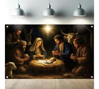 Saoplasa Nativity Scene Backdrop 71 x 43 Inch Jesus Birth Christmas Religious Photography Background with Mary Joseph Three Wise Men Animals Manger Star for Xmas Party Church Decoration
