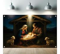 Saoplasa Nativity Scene Backdrop Jesus Birth Photography Background Holy Family Christmas Religious Manger Scene Backdrop for Church Party Baby Shower Bible Story Celebration Decorations 71x43 Inch