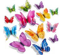 SAOROPEB 3D Butterfly Wall Decor, 24 Pcs Double Layer Butterfly Decorations for Party Decorations Locker Decor Refrigerator Decal, Reusable (Colorful)