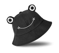 SAOROPEB Frog Hat for Adult Teens, Cute Frog Bucket Hat, Cotton Bucket Hat Funny Hat Fisherman Hat for Men Women, Black, M