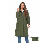 SaphiRose Women's Long Rain Jacket Waterproof Lightweight Hooded Raincoat Packable Knee Length Rain coat, Green, M