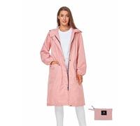 SaphiRose Women's Long Rain Jacket Waterproof Lightweight Hooded Raincoat Packable Knee Length Rain coat, Light-pink, Medium