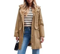 SaphiRose Women's Waterproof Rain Jacket Lightweight Raincoat Hooded Windbreaker Trench Coat, Tan, M