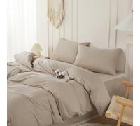 SAPHREAS Beige Duvet Cover Set Super King Size 100% Cotton 3Pcs 8 Corner Ties Simple style Plain Bedding Soft Comforter Cover Set 1 Duvet Cover with Zipper 2 Pillow Shams, Duvet Not Included