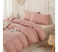 SAPHREAS Dusty Rose Duvet Cover Set 100% Washed Cotton Super King Size 3Pcs Modern Solid Bedding Soft Comforter Cover Set 1 Duvet Cover with Zipper 2 Pillow Shams, Comforter Not Included