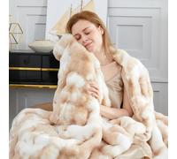 SAPHREAS Fluffy Faux Rabbit Fur Throw Blanket for Sofa Bed, Fuzzy Bubble Blanket for Travel Couch Living Room, Decor Soft Cozy Warm Gifts for Women Men, 130x150cm Tie Dye-Khaki