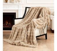 SAPHREAS Fluffy Faux Rabbit Fur Throw Blanket for Sofa Bed, Fuzzy Bubble Blanket for Travel Couch Living Room, Decor Soft Cozy Warm Gifts for Women Men, 130x150cm Khaki