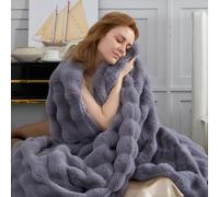 SAPHREAS Fluffy Faux Rabbit Fur Throw Blanket for Sofa Bed, Fuzzy Bubble Blanket for Travel Couch Living Room, Decor Soft Cozy Warm Gifts for Women Men, 150x200cm Grey