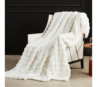SAPHREAS Fluffy Faux Rabbit Fur Throw Blanket for Sofa Bed, Fuzzy Bubble Blanket for Travel Couch Living Room, Decor Soft Cozy Warm Gifts for Women Men, 130x150cm Cream White
