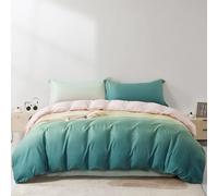 SAPHREAS Green Pink Gradient Duvet Cover Set Single Size, Comfortable Microfiber Duvet Cover Set for All Season, 1 Duvet Cover with Zipper and 1 Pillow Shams, No Comforter