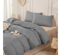 SAPHREAS Grey Duvet Cover Set 100% Washed Cotton Double Size 3Pcs 8 Corner Ties Modern Solid Bedding Soft 1 Duvet Cover with Zipper 2 Pillow Shams, Comforter Not Included