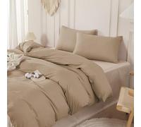 SAPHREAS Khaki Color Duvet Cover Set 100% Washed Cotton Super King Size 3Pcs 8 Corner Ties Modern Solid Bedding Soft 1 Duvet Cover with Zipper 2 Pillow Shams, Comforter Not Included