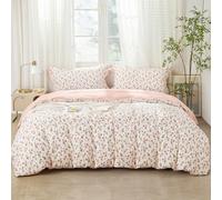 SAPHREAS Pink Flower Duvet Cover Set 100% Cotton 2pcs, Cotton Garden Style Bellflower Floral Bedding Comforter Cover Set, 1 Single Size Duvet Cover 1 Pillow Sham, Comforter Not Included