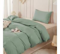 SAPHREAS Sage Green Duvet Cover Set 100% Washed Cotton Single Size 2Pcs 8 Corner Ties Modern Solid Bedding Soft 1 Duvet Cover with Zipper 1 Pillow Shams, Comforter Not Included