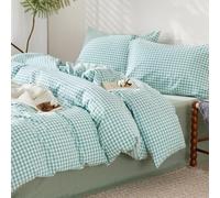 SAPHREAS Teal Gingham Duvet Cover Set 100% Washed Cotton Super King Size 3Pcs Check Modern Grid Bedding Soft Plaid 1 Yarn-dyed Duvet Quilt Cover with Zipper 2 Pillowcases, Duvet Insert Not Included