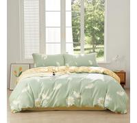 SAPHREAS White Daisy Floral Super King Size Duvet Cover Set 100% Cotton 3pcs, Green Bedding Comforter Cover Set, 1 Duvet Cover 104"x90" 2 Pillow Shams, Comforter Not Included