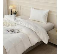 SAPHREAS White Duvet Cover Set 100% Cotton Single Size 2Pcs 8 Corner Ties Simple style Plain Bedding Soft Comforter Cover Set 1 Duvet Cover with Zipper 1 Pillow Shams, Comforter Not Included