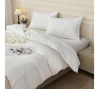 SAPHREAS White Duvet Cover Set 100% Cotton Super King Size 3Pcs 8 Corner Ties Simple style Plain Bedding Soft Comforter Cover Set 1 Duvet Cover with Zipper 2 Pillow Shams, Comforter Not Included