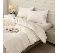 SAPHREAS White Duvet Cover Set 100% Washed Cotton Super King Size 3Pcs 8 Corner Ties Modern Solid Bedding Soft 1 Duvet Cover with Zipper 2 Pillow Shams, Comforter Not Included