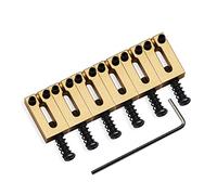 SAPHUE Guitar Bridge Saddle with Spring Screws Wrench Tremolo for Fender Strat Stratocaster Tele Telecaster Electric Guitar Replacement Parts Accessories 6Pcs Bridge Saddles (Brass-Black Screw)