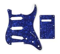 SAPHUE SSS 11 Holes Strat Electric Guitar Pickguard and BackPlate Set for Fender US/Mexico Made Standard Stratocaster Modern Style Guitar Parts (3 Ply Blue Pearl)