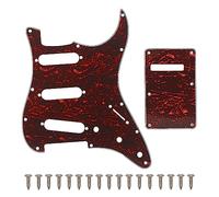 SAPHUE SSS 11 Holes Strat Electric Guitar Pickguard and BackPlate Set for Fender US/Mexico Made Standard Stratocaster Modern Style Guitar Parts (3Ply Red Tortoise)