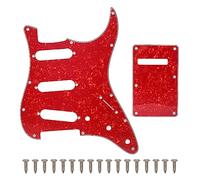 SAPHUE SSS 11 Holes Strat Electric Guitar Pickguard and BackPlate Set for Fender US/Mexico Made Standard Stratocaster Modern Style Guitar Parts (3Ply Red Pearl)