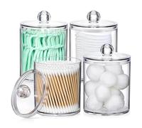 SAPIIKEF 4 Pack Acrylic Qtip Holder Dispenser for Cotton Swabs, Balls, Pads, Floss Picks- Small Clear Vanity Makeup Storage Box Organizer(4 Pack A01)