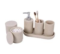 Sapisecret 6-Piece Bathroom Organiser Set | Soap Dispenser + Toothbrush Holder with Tray | Cotton Bud Storage Jars | Premium Polyresin | UK Bathroom Gift Set