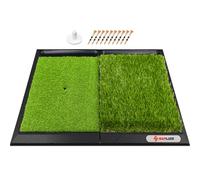 SAPLIZE 25" x 17" Golf Hitting Mat with Ball Tray, Heavy Rubber Base, Fairway & Rough Turf (Golf Tees and Rubber Tee Holder Included), Portable Golf Practice Mat for Indoor& Outdoor