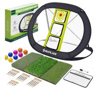 SAPLIZE Golf Chipping Net, with Foldable Hitting Mat,Practice Balls and Bamboo Tees for Indoor/Outdoor/Backyard Practice