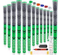 SAPLIZE Golf Grips 13 Piece with Complete Regripping Kit, Standard Size, Cord Rubber, Hybrid Golf Club Grips, Fluorescent Green